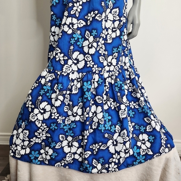 Vintage ChinLan Blue Hawaiian Floral Print MuuMuu Maxi Dress Size M - Picture 3 of 13